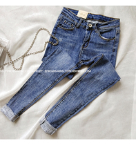 2020 new boutique light blue low-rise jeans womens basic Korean edition wild fleece small feet pants boots pants size 24