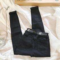 Conspicuthin and soft black jeans woman high waist tight fit small leggings pants elastic 100 lap up suede and swarm with long pants