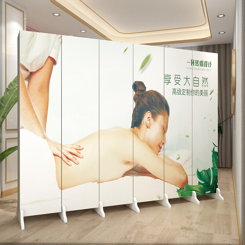 Beauty Home Screen Partition Wall Health Club Fold Mobile Fashion Fabric Minimalist Modern Solid Wood Folding Screen Push-and-pull Wall