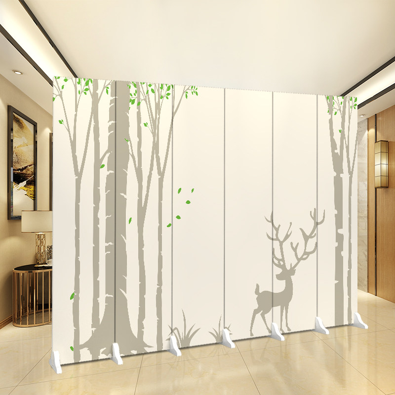 Screen simple partition decoration Living room office folding mobile simple modern solid wood fabric double-sided folding screen