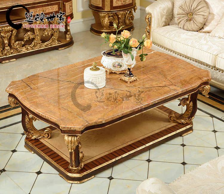 Eurostyle palace wineHome innate style extravagant solid wood hand engraving coffee table full applique gold leaf painted flower tea table