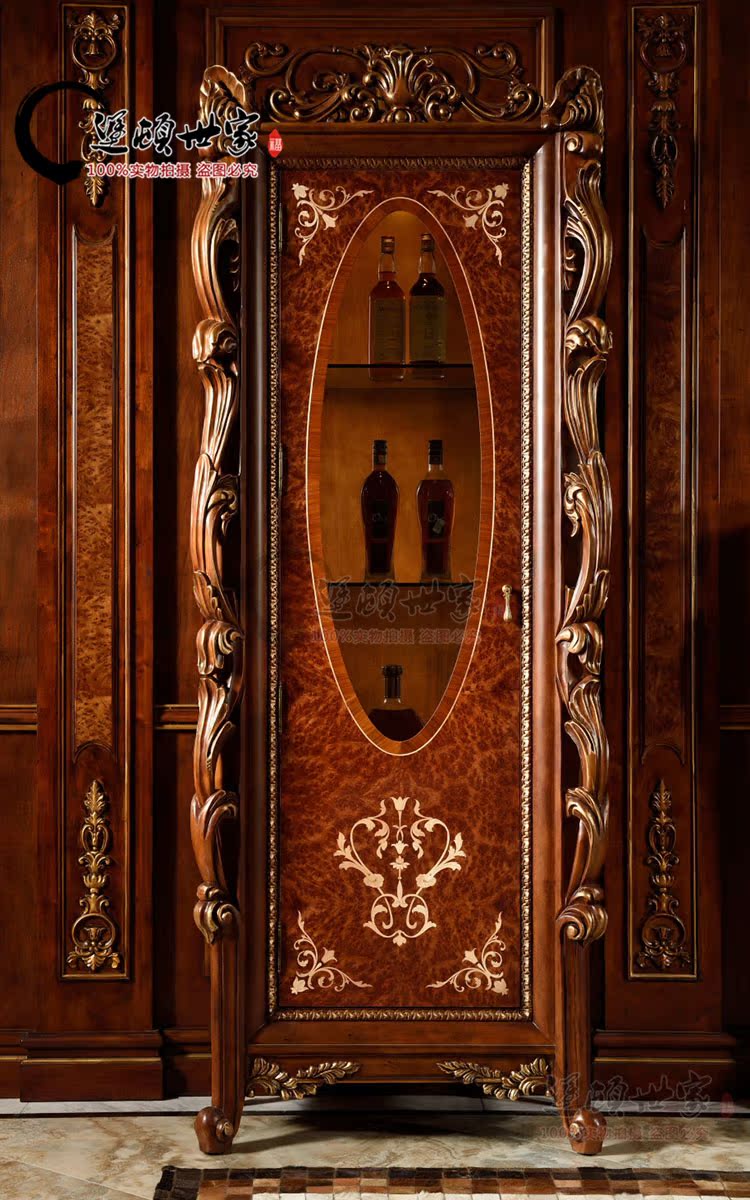 American style solid wood wine cabinet European style living room decorative cabinet single door glass display cabinet storage dining cabinet double door wine cabinet