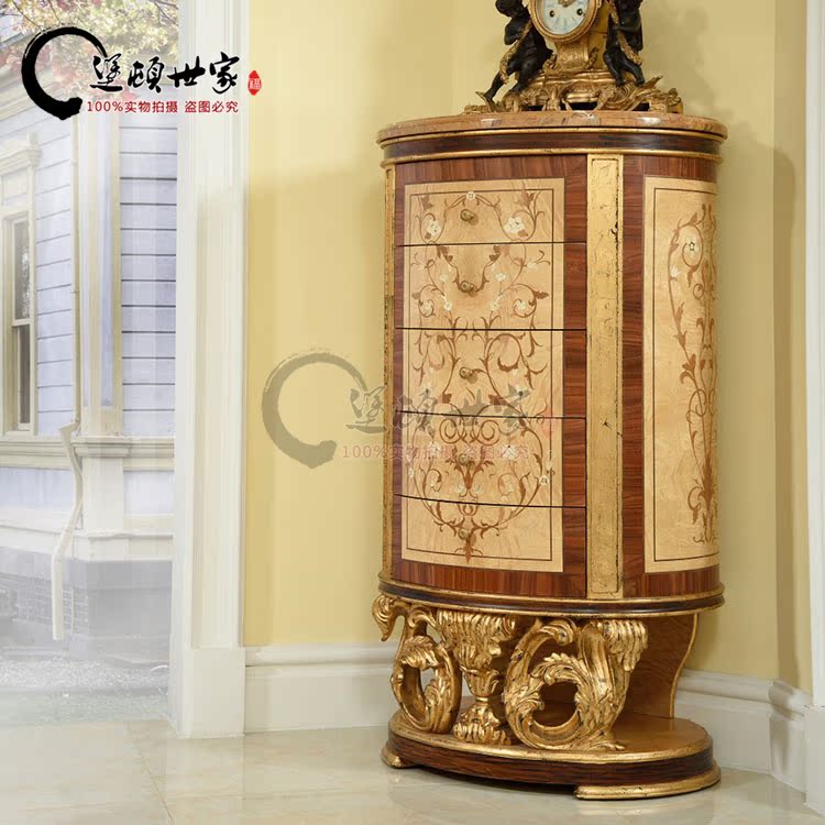 Mansion Villa Italia Solid Wood Engraved Gold Leaf Six Bucket Cabinet Storage Cabinet Eurostyle Solid Wood Bedroom Bucket Cabinet storage cabinet