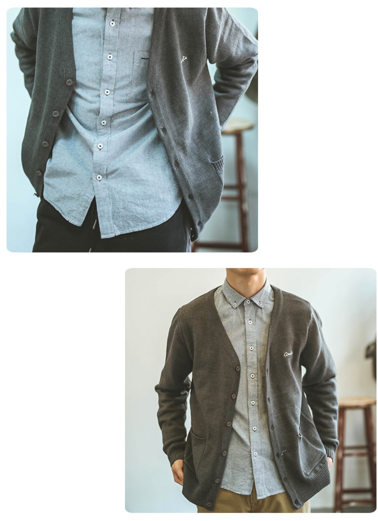 Hummer Nhật Bản retro mùa thu và mùa đông thêu áo len mỏng áo khoác cardigan nam thủy triều thương hiệu cổ tròn áo khoác cardigan nam