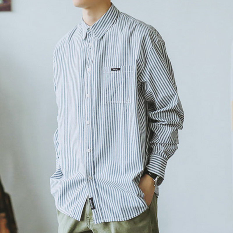 Hey Ma Seven as a day series retro shirt tide sign striped long sleeves loose casual washed shirt jacket lover fit man