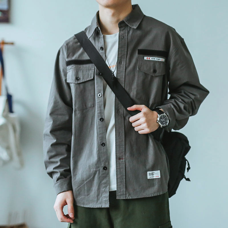 Hey Ma Seven as a day of retro style retro shirt man long sleeve loose casual work suit shirt jacket lovers tide cards