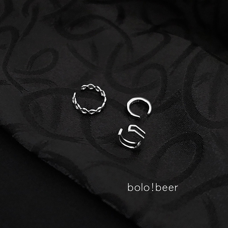 Bolo three-piece set of cold wind woven double-layer ear bone clip simple tide Hong Kong flavor Sen series earrings without ear holes for men and women are cool