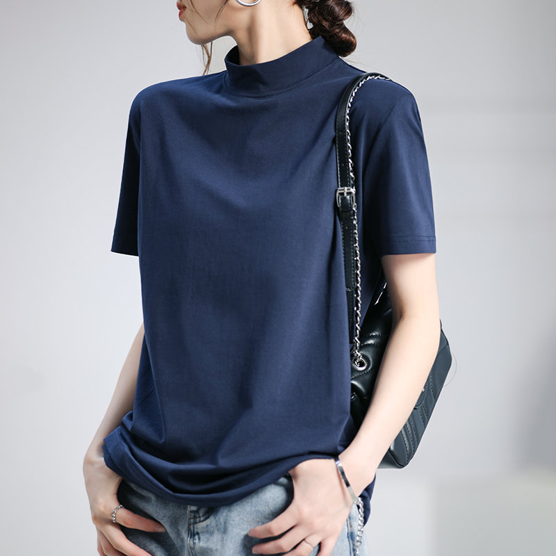 Half-High Collar Short-Sleeved Women's T-Shirt, Summer Wear, 2026 New Style, Fashionable and Suitable for People with a Small Belly, Top and T-Shirt