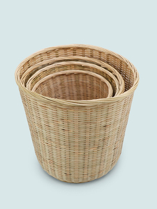 Bamboo Woven Round Basket, Bamboo Basket for Home Use, Fruit and Vegetable Storage Basket, Large Basket, Trash Basket, C