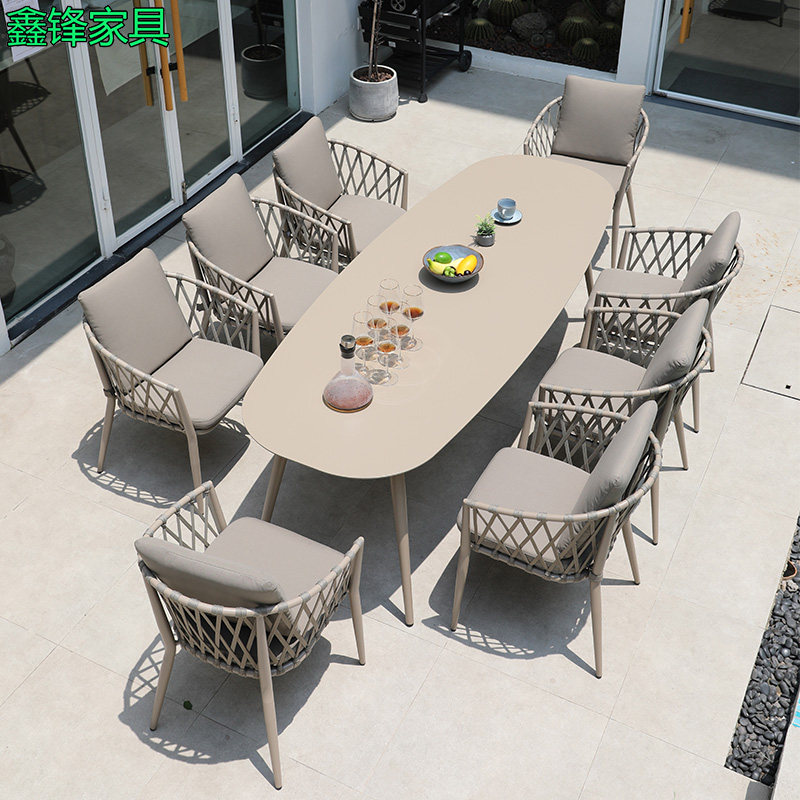 Outdoor table and table Villa Patio Open Air Waterproof Sunscreen Garden Casual Terrace Rattan Chairs Combined Outdoor rattan table and chairs