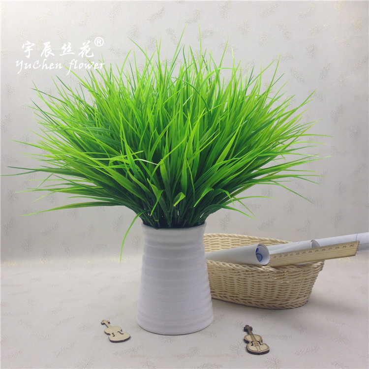 Plastic grass simulation green grass Fake grass decorative grass Plastic flower Fake flower decorative small green plant green leaves Single branch bunch grass