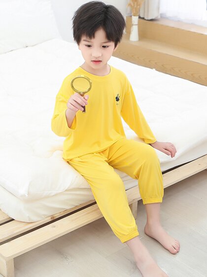 儿童莫代尔套装25春夏秋男童女童薄长袖长裤两件套无骨家居服睡衣