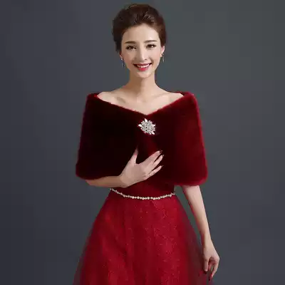 Korean version of the new wine red wedding dress wool shawl winter bride wedding coat bridesmaid thickened warm outer wear