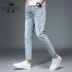 Quần jeans lỗ nam hổ nam mùa hè mới thanh niên kinh doanh bình thường micro-thun mỏng thời trang quần dài nam - Quần jean quần jean nam đẹp Quần jean