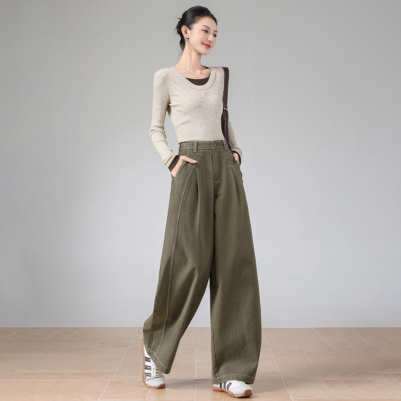 New Style Jeans, Washed Cotton Casual Pants for Women, Autumn Thickened Jeans, Versatile Slimming Pure Cotton Wide-Leg Pants