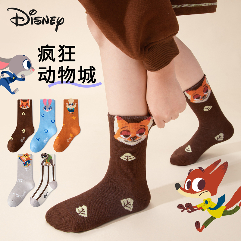 Disney Co-Branded Zootopia Nick the Fox and Judy the Rabbit Children's Socks for Boys and Girls, Mid-Calf, Autumn and Winter Style