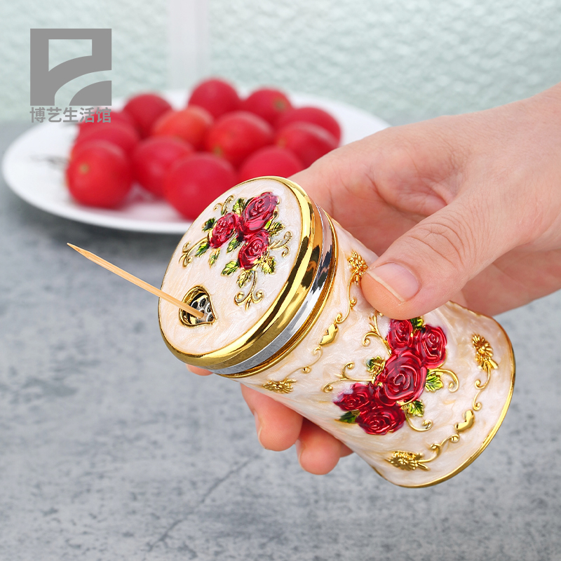 Eurostyle Retro Dental Sign Cylinder Swivel Cover Toothpick Box Creative Living Room Home Personality Cute Portable Toothpick Bucket Gold