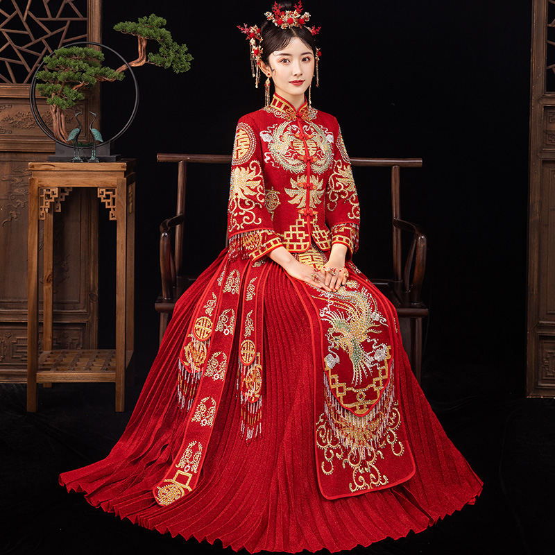 秀禾世家 Wedding dress for bride, evening dress, 2022 collection, Chinese style, autumn season