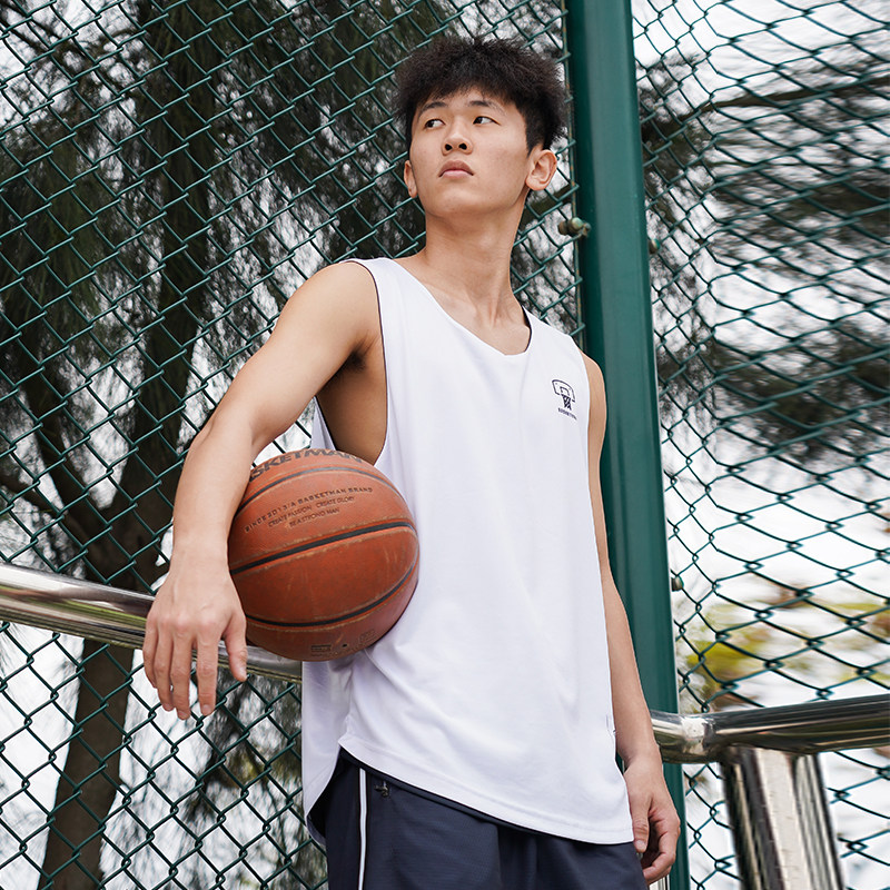 Basket man double face wearing sports vest Summer breathable quick dry warm-up warm-up training gym shoulder outside wearing sleeveless T-shirt