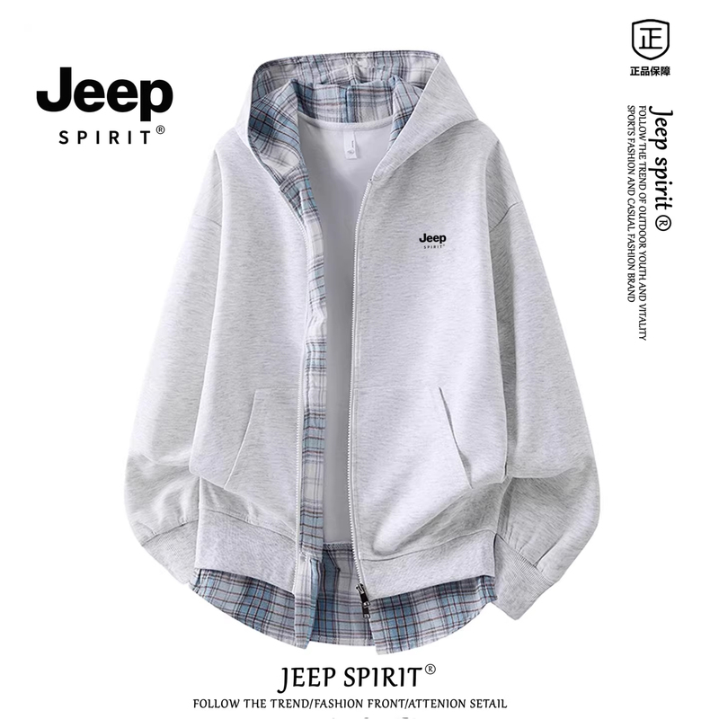 Jeep Spirit Fake Two-Piece Hooded Cardigan Sweatshirt for Men, Spring and Autumn 2026 New Casual Loose Couple Jacket Jeep Spirit Fake Two-Piece Hooded Cardigan Sweatshirt for Men, Spring and Autumn 2026 New Casual Loose Couple Jacket