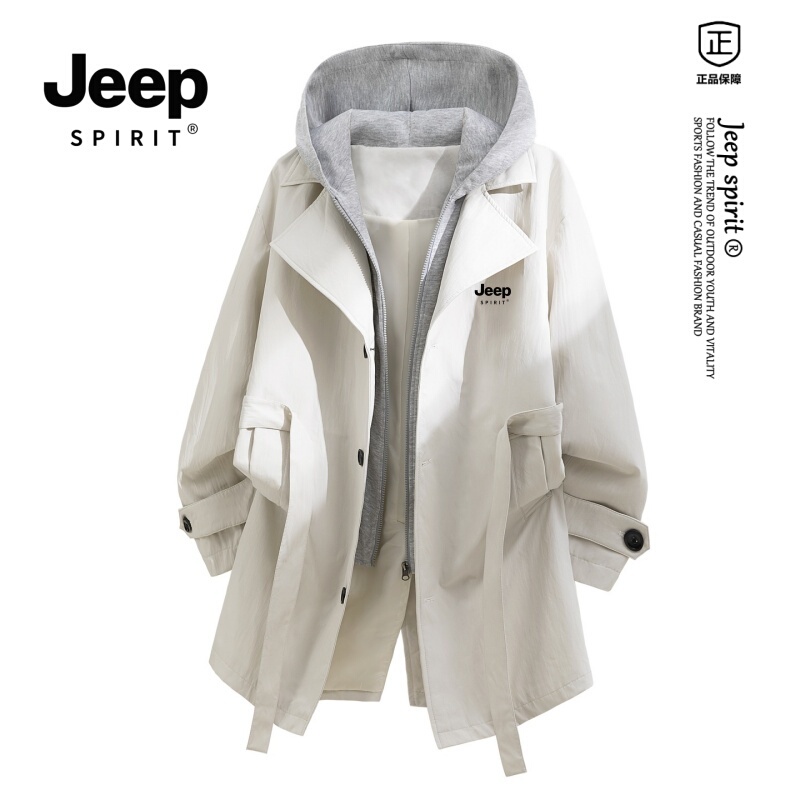 Jeep Spirit Hong Kong Style Fake Two-Piece Hooded Jacket Men's Spring and Autumn 2026 New Fashion Brand Casual Windbreaker Jacket