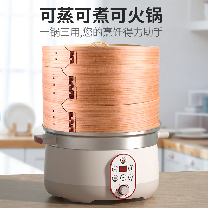 Qingruo Smart Electric Steamer Bamboo Steamer for Home Use, Large Capacity, Multi-Functional, Timed, Insulated Steam Pot for Steaming Buns