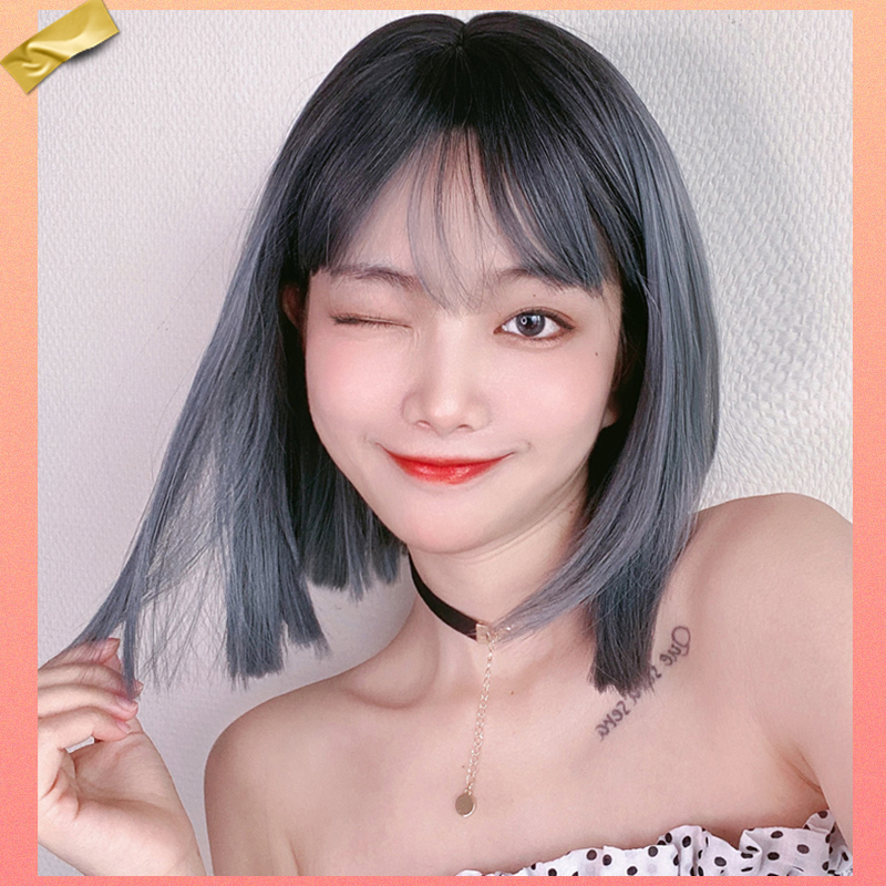 Mid-length Short Hair Net Red Air Brown Sea Straight Hair Shoulder Clavicle Hair Natural Korean First Love Head Full Hair Cover