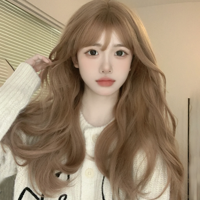 Wig female hair long waves long curly waves ripple lolita champagne naturally sweet full head set