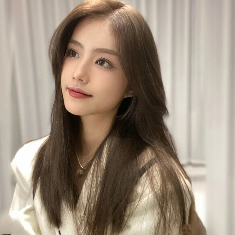 Split wig woman long hair long hair nemesis red medium long hair natural fix face 8 words no brownies Korean style full head cover