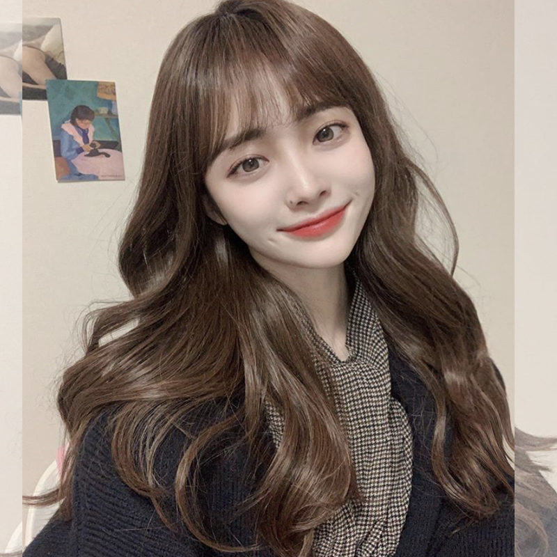 Wig woman long curly hair large wave round face micro-roll mesh red medium long hair natural air and sea nature full head cover