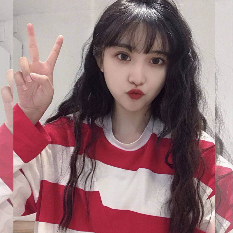 Wig female long curly hair air bangs corn hot Net red egg roll wool roll big wave water ripple full head cover