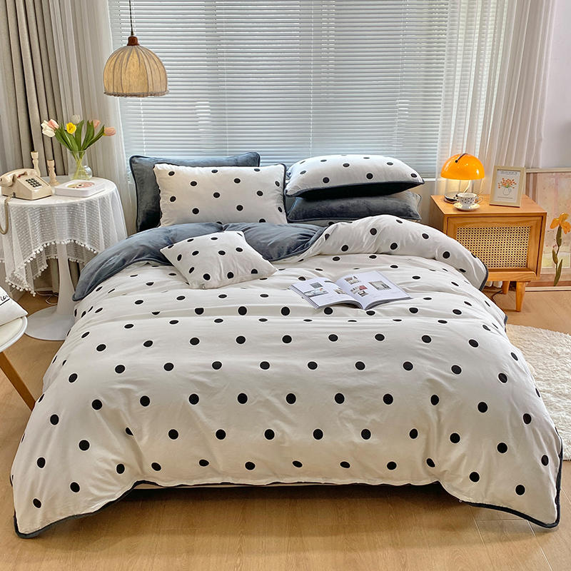 2021 new version of A pure cotton B milk velvet four-piece winter plus velvet thickened cotton milk velvet bed sheet quilt bed