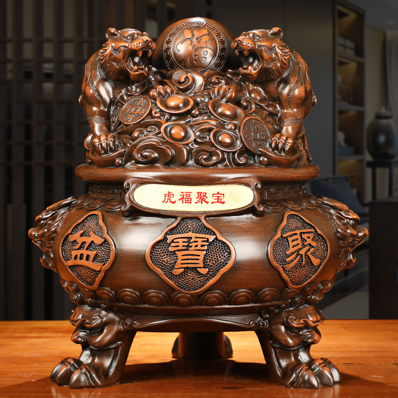 Tiger Year of the Year Zodiac Pendulum Pieces of Treasure Pot Pot Resin Handicraft Insurance Company Annual Meeting High Gear Gift