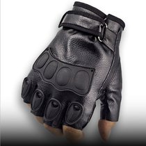 Leather tattooing half-finger gloves puleather gloves mens finger tactical outdoor riding driving half spring and summer thin