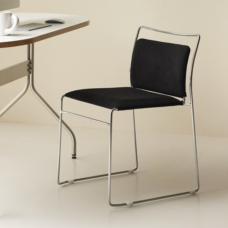 Line Chair, Mid-Century Style Metal Dining Chair, Black Fabric Soft Cover, Stackable Study Chair Line Chair, Mid-Century Style Metal Dining Chair, Black Fabric Soft Cover, Stackable Study Chair