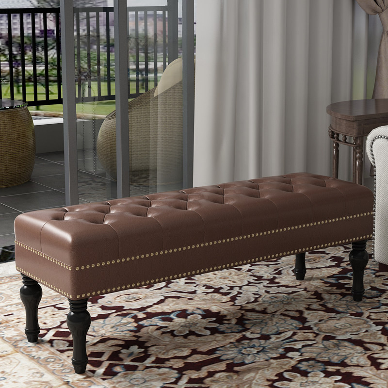 European-style shoe stool solid wood bench fashion retro sofa stool long bed end stool multi-functional locker room leather stool