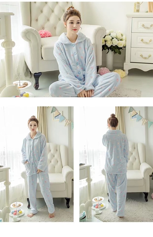 Mùa thu và mùa đông san hô nhung mới bộ đồ ngủ nữ Hàn Quốc áo nịt ngực dài tay áo dày flannel dịch vụ nhà pijama lụa ngắn