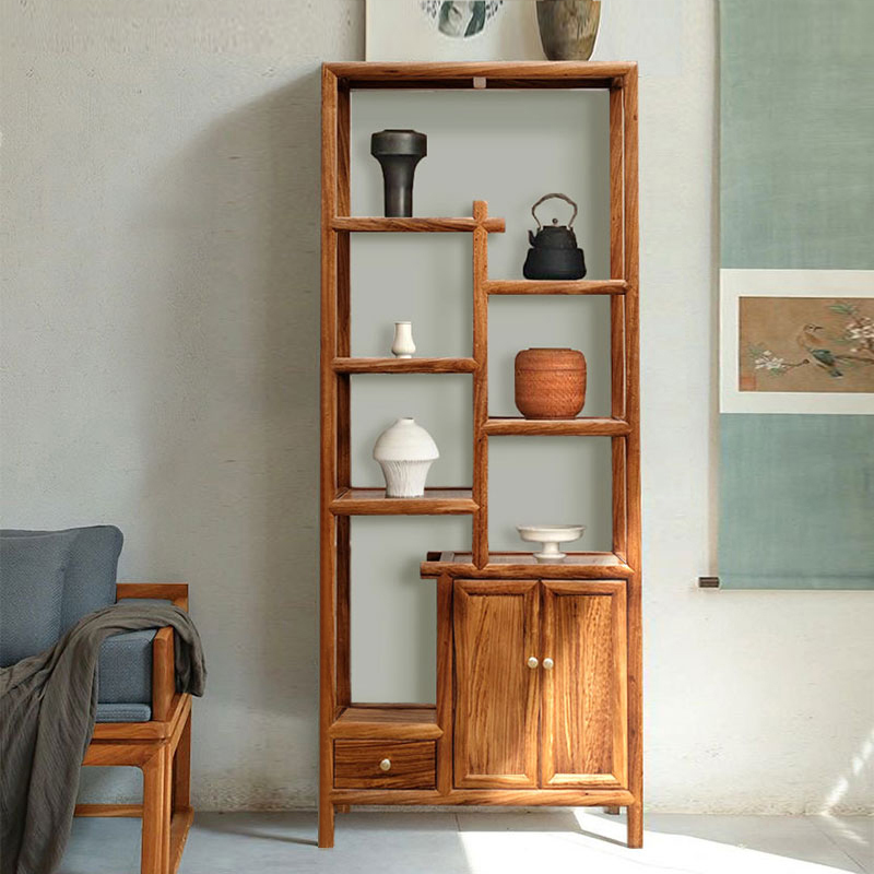 Rose-colored Duobao Pavilion double-sided ancient rack solid wood walnut color partition cabinet wine cabinet living room ebony wood entrance cabinet