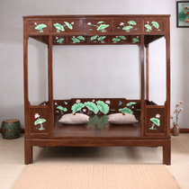 Old-fashioned Babu bed with four columns depicting lotus ancient bed canopy bed in Ming and Qing Dynasties classical antique Chinese style elm eight-step