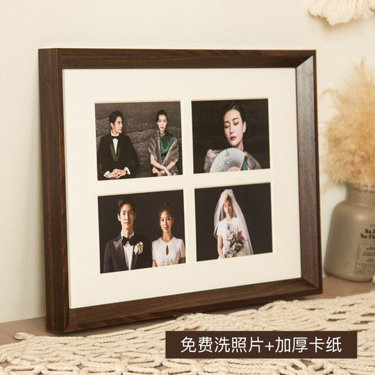 Printed Photos Made into a Photo Frame Set, Photo Display Stand, Photo 7 8inch Wedding Photos, Walnut-Colored Open-Frame Wall Hanging