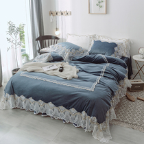Crystal velvet bed skirt four-piece lace embroidery lace can be customized bedspread type winter warm thickening 1 5 1 8m