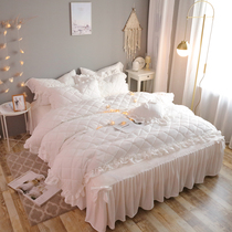 Thickened crystal velvet bed skirt four-piece padded quilt cover Lace bow Korean warm autumn and winter new products