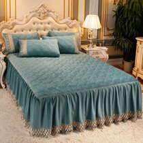 Crystal velvet padded bed skirt Bedspread Lace edge warm thickened non-slip protective cover Solid color single double