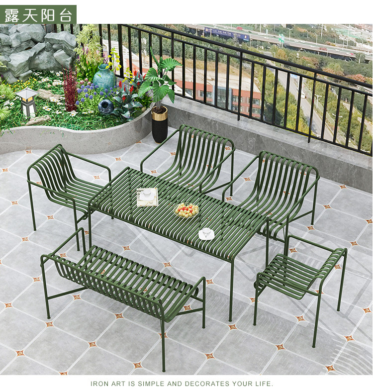 Simple outdoor table and chair series courtyard garden waterproof bar milk tea shop wrought iron outdoor table and chair combination balcony chair