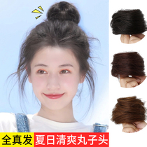 Real hair ring cute ball head wig female summer hair artifact Hanfu ancient style wig bag fluffy lazy headwear