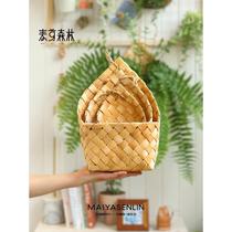 Nordic woven basket pastoral wall hanging flower basket kitchen ginger and garlic storage basket retro portable groceries kitchen utensils balcony hanging basket