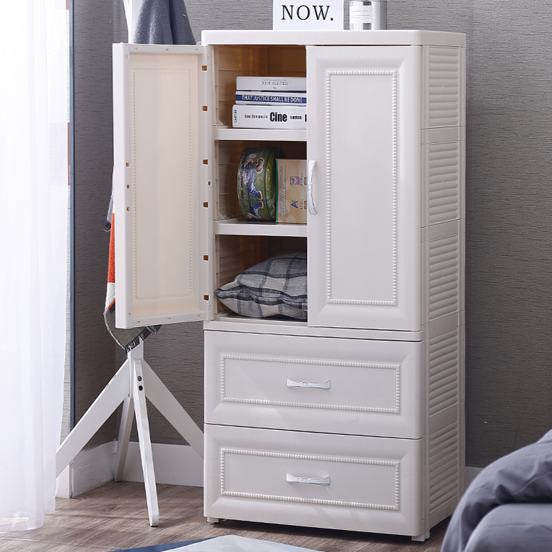 Children's wardrobe storage cabinet double door drawer type plastic storage finishing cabinet baby baby wardrobe thickening