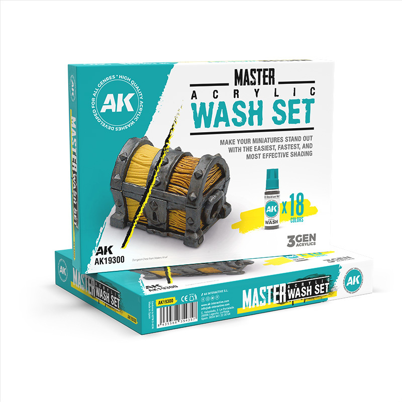 Casting Model Spanish Ak Ak19300 3Rd Generation Water-Based Paint Wash Stain Remover Set: 18 Colors in Total