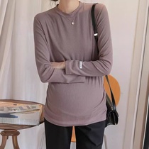 Autumn new maternity wear Korean style fashion stretch slim fit round neck sweater trendy mom style bottoming shirt