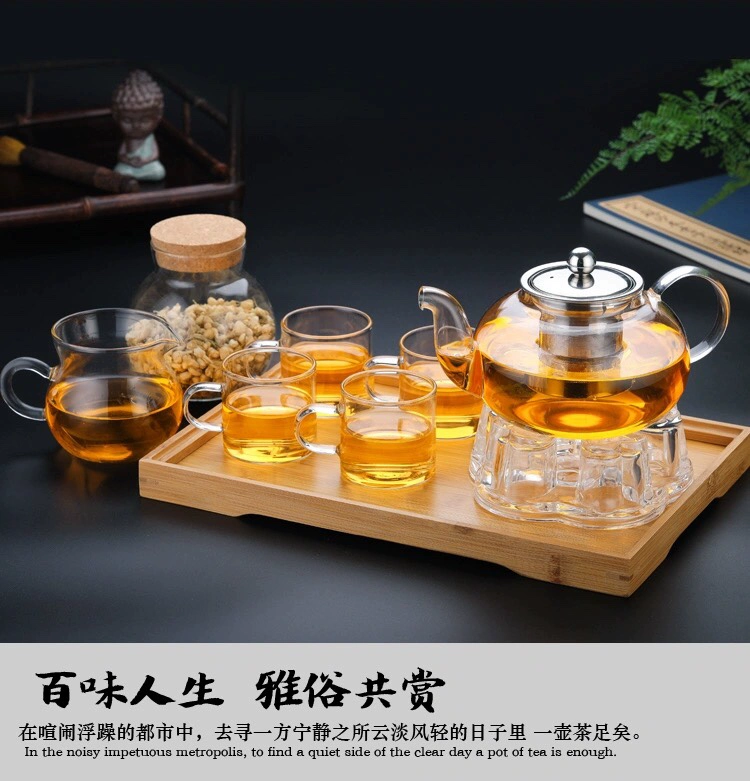 Bộ lọc bằng thép không gỉ lót ấm trà hộ gia đình ấm trà thủy tinh chịu nhiệt dày hoa ấm trà Kung Fu trà ấm trà